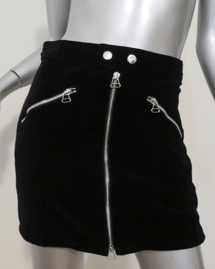 Rag & Bone Clothing Small | US 2 Racer Black Velvet Front Zip Moto Skirt