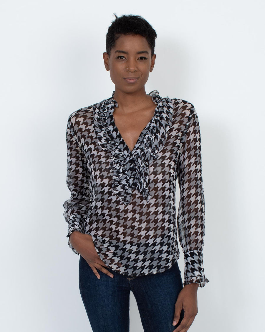 Equipment Clothing XS Printed Sheer Blouse