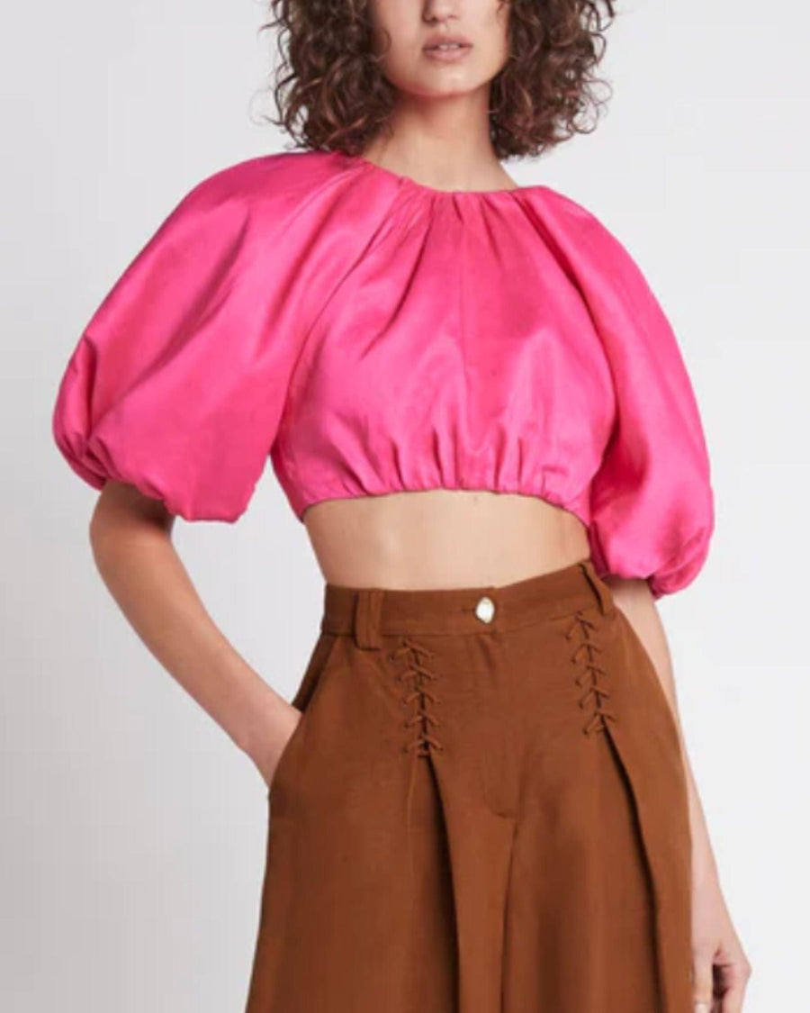 Aje Clothing Small | US 4 I AU 8 Admiration Lace-Up Cropped Top in Maagenta