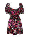 Alice + Olivia Clothing Small Mina Floral Mini Puff Sleeve