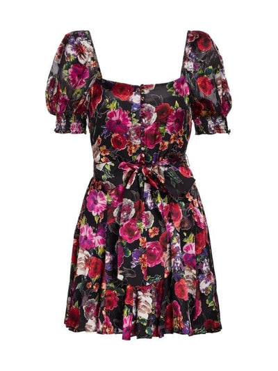 Alice + Olivia Clothing Small Mina Floral Mini Puff Sleeve