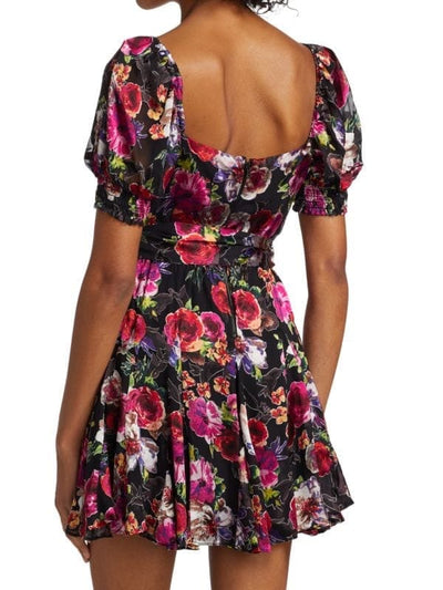 Alice + Olivia Clothing Small Mina Floral Mini Puff Sleeve