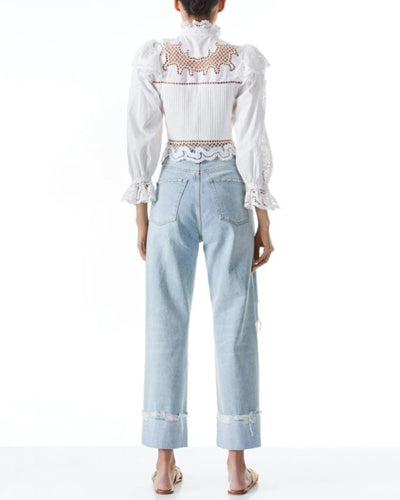 Alice + Olivia Clothing XS "Marlo" Eyelet Peplum Blouse