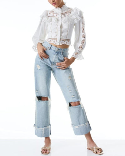 Alice + Olivia Clothing XS "Marlo" Eyelet Peplum Blouse