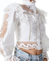 Alice + Olivia Clothing XS "Marlo" Eyelet Peplum Blouse