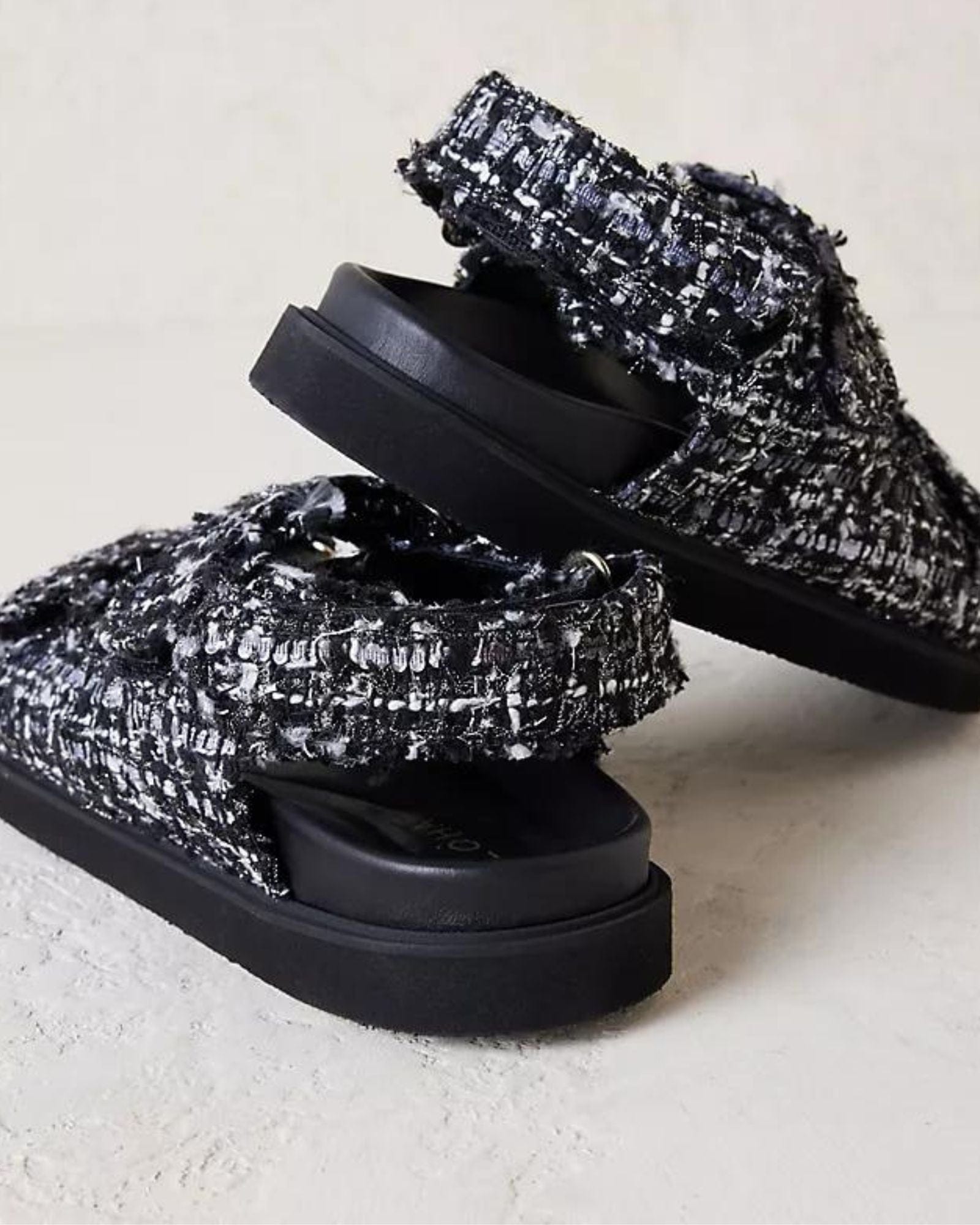 靴 Trois Tweed Platform Sandals black 38 Alohas Hook-Loop Tweed Sandals - The Revury