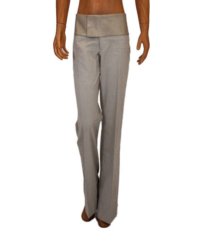Alvin Valley Clothing XS | US 0 I FR 34 Khaki Mid-Rise Flare Trousers with Leather Trim