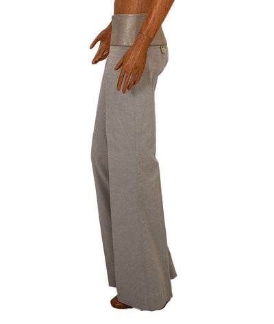 Alvin Valley Clothing XS | US 0 I FR 34 Khaki Mid-Rise Flare Trousers with Leather Trim