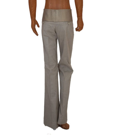 Alvin Valley Clothing XS | US 0 I FR 34 Khaki Mid-Rise Flare Trousers with Leather Trim