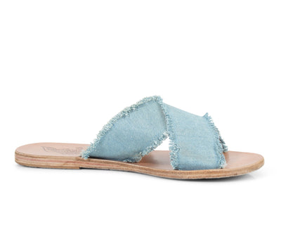 Ancient Greek Sandals Shoes Large | US 10 Denim Crossover Fringe Flat Sandals