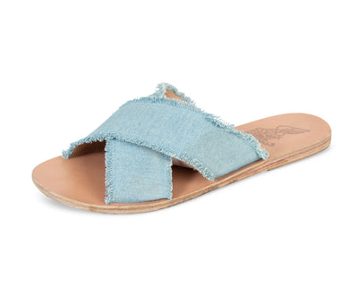 Ancient Greek Sandals Shoes Large | US 10 Denim Crossover Fringe Flat Sandals