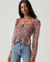 ASTR the Label Clothing XS "Toni" Ruched Halter Long Sleeve Top
