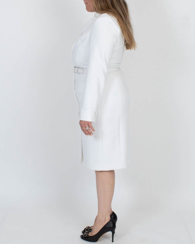 Badgley Mischka Clothing XL | US 14 White Trench Coat with Belt