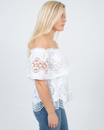 BCBG Max Azria Clothing XXS Eyelet Off-The-Shoulder Blouse