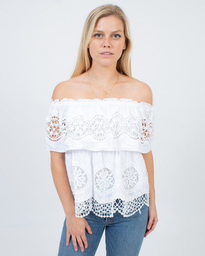 BCBG Max Azria Clothing XXS Eyelet Off-The-Shoulder Blouse