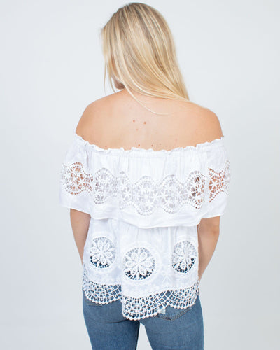 BCBG Max Azria Clothing XXS Eyelet Off-The-Shoulder Blouse