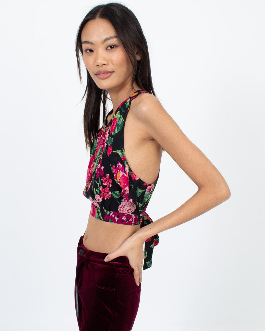 BCBG Max Azria Clothing XXS Floral Print Cropped Blouse