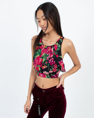 BCBG Max Azria Clothing XXS Floral Print Cropped Blouse