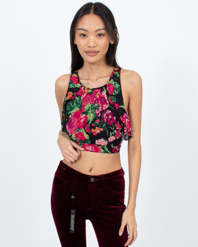 BCBG Max Azria Clothing XXS Floral Print Cropped Blouse