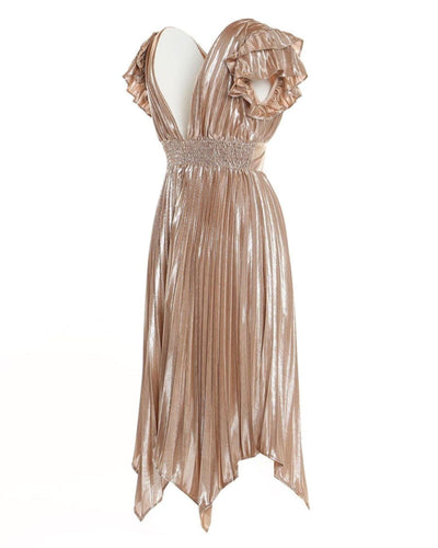 BEULAH Clothing Medium Metallic Blush Midi Dress