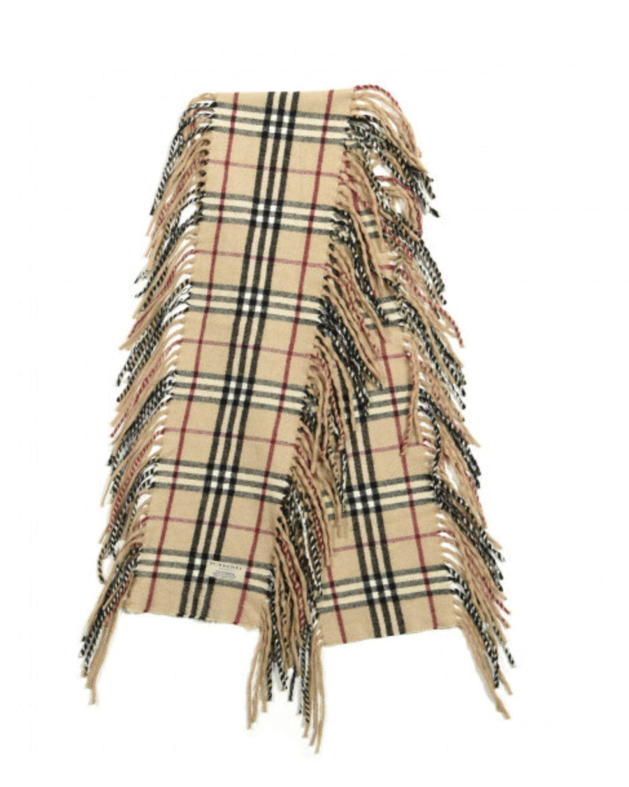 Burberry Cashmere Check Happy Fringe Scarf in Camel
