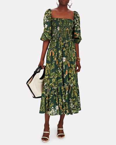 Cara Cara Clothing Small Jazzy Botanical-Print Voile Midi Dress