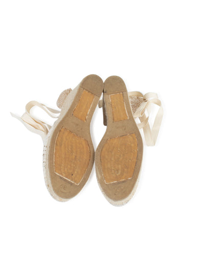 Castañer Shoes Medium | US 9 Embroidererd Closed-Toe Ankle Tie Espadrille Wedges