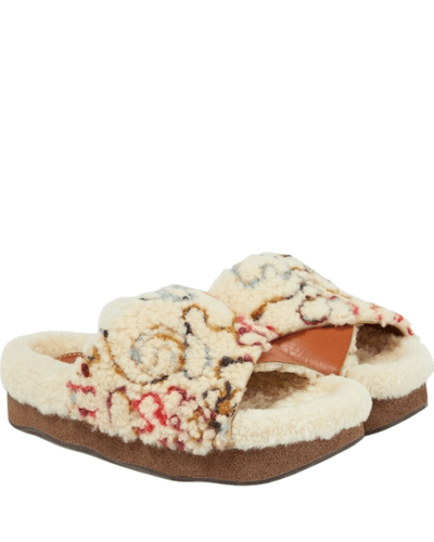 Chloé Shoes Large | 9 Wavy Shearling And Leather Slides