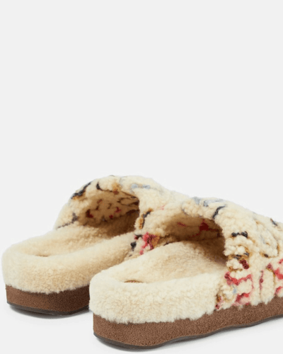 Chloé Shoes Large | 9 Wavy Shearling And Leather Slides