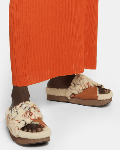Chloé Shoes Large | 9 Wavy Shearling And Leather Slides