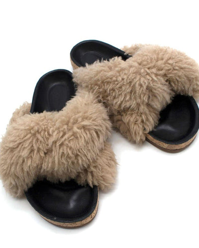 Chloé Shoes Medium | 8 Shearling Fur Flat Slide Sandals