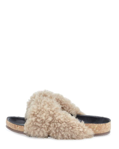 Shearling Fur Flat Slide Sandals The Revury - Main Image