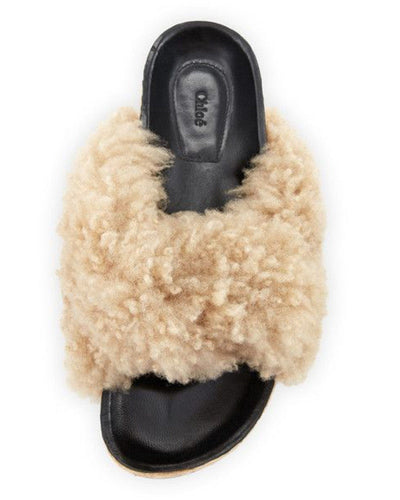 Chloé Shoes Medium | 8 Shearling Fur Flat Slide Sandals
