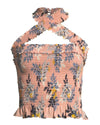 Cinq a Sept Clothing Small Donya Country Fern-Print Smocked Halter Top