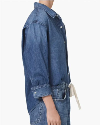 Citizens of Humanity Clothing Small "Kayla Shrunken Denim Button-Up Shirt"