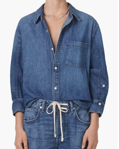Citizens of Humanity Clothing Small "Kayla Shrunken Denim Button-Up Shirt"