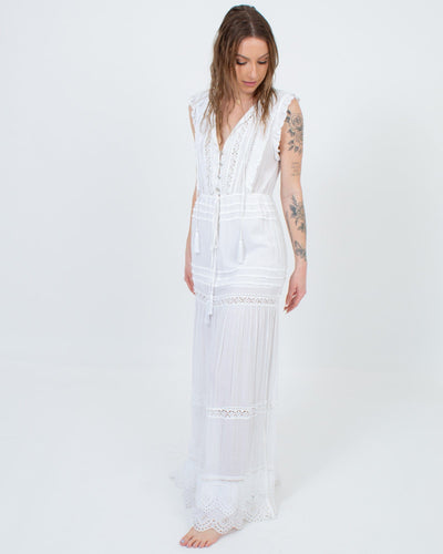 Cleobella Clothing Small Embroidered White Maxi Dress