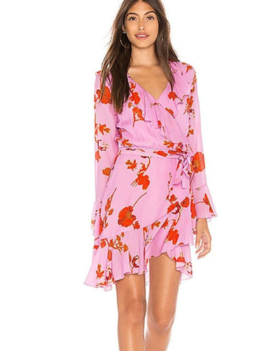 Cynthia Rowley Clothing Medium Floral Wrap Mini Dress