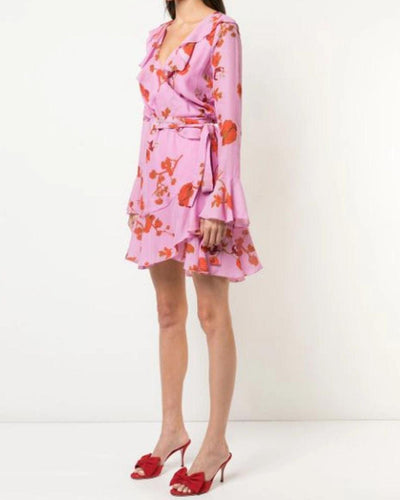 Cynthia Rowley Clothing Medium Floral Wrap Mini Dress