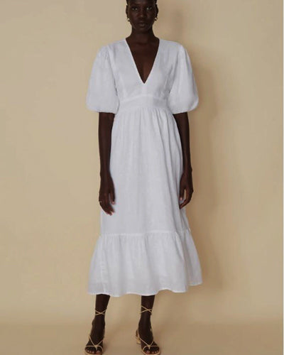 Faithful the Brand Clothing Small | US 4 "Romilla" V-Neck Open Back Linen Midi Dress