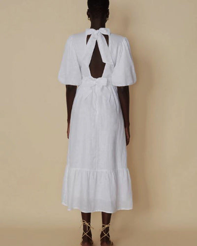 Faithful the Brand Clothing Small | US 4 "Romilla" V-Neck Open Back Linen Midi Dress
