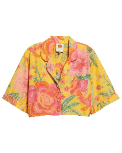 Farm Rio Clothing Large Macaw Bloom Crop Cotton Shirt