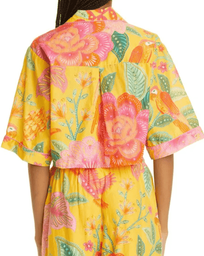 Farm Rio Clothing Large Macaw Bloom Crop Cotton Shirt