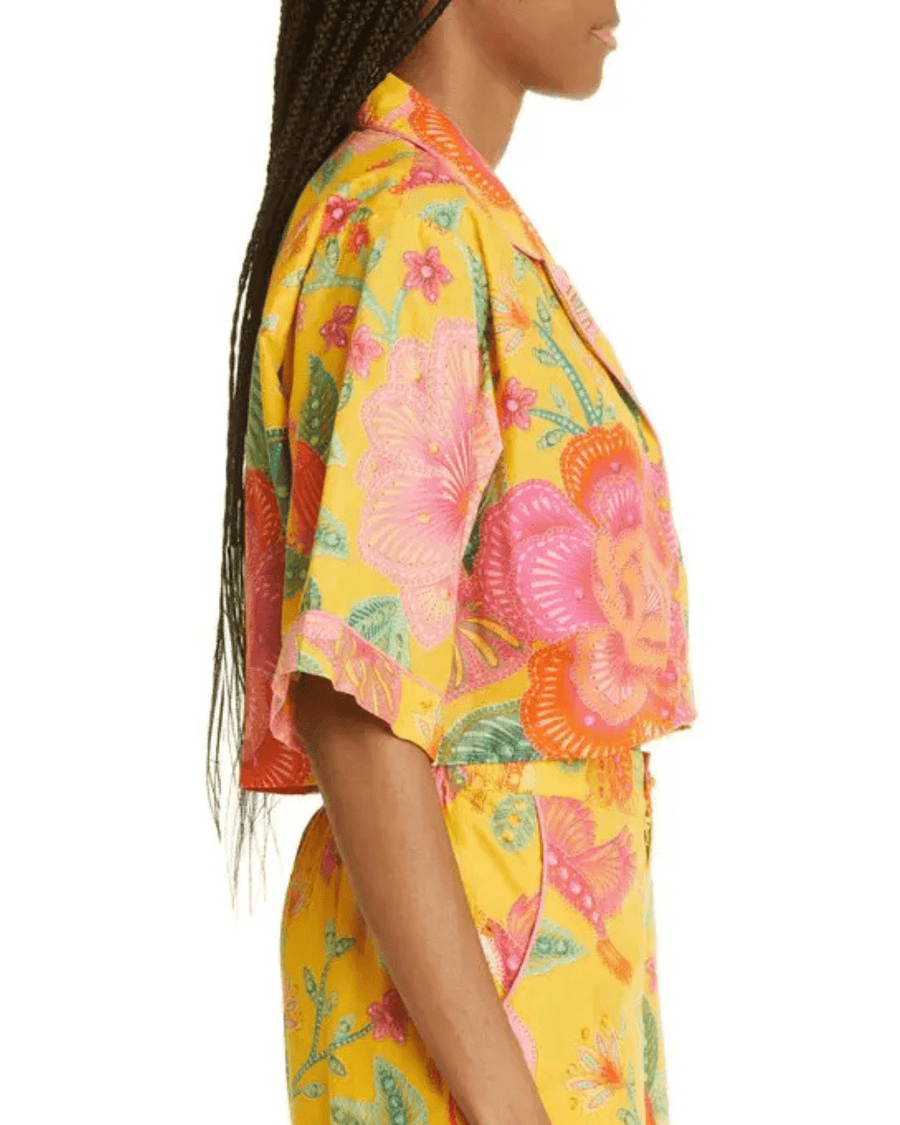 Farm Rio Clothing Large Macaw Bloom Crop Cotton Shirt