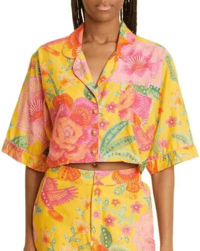 Farm Rio Clothing Large Macaw Bloom Crop Cotton Shirt
