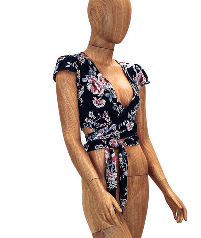 Flynn Skye Clothing Small Floral Front Tie Crop Top