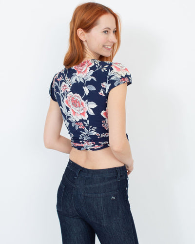 Flynn Skye Clothing Small Floral Front Tie Crop Top