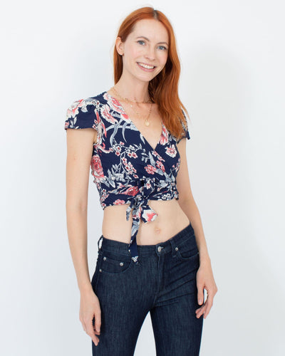 Flynn Skye Clothing Small Floral Front Tie Crop Top