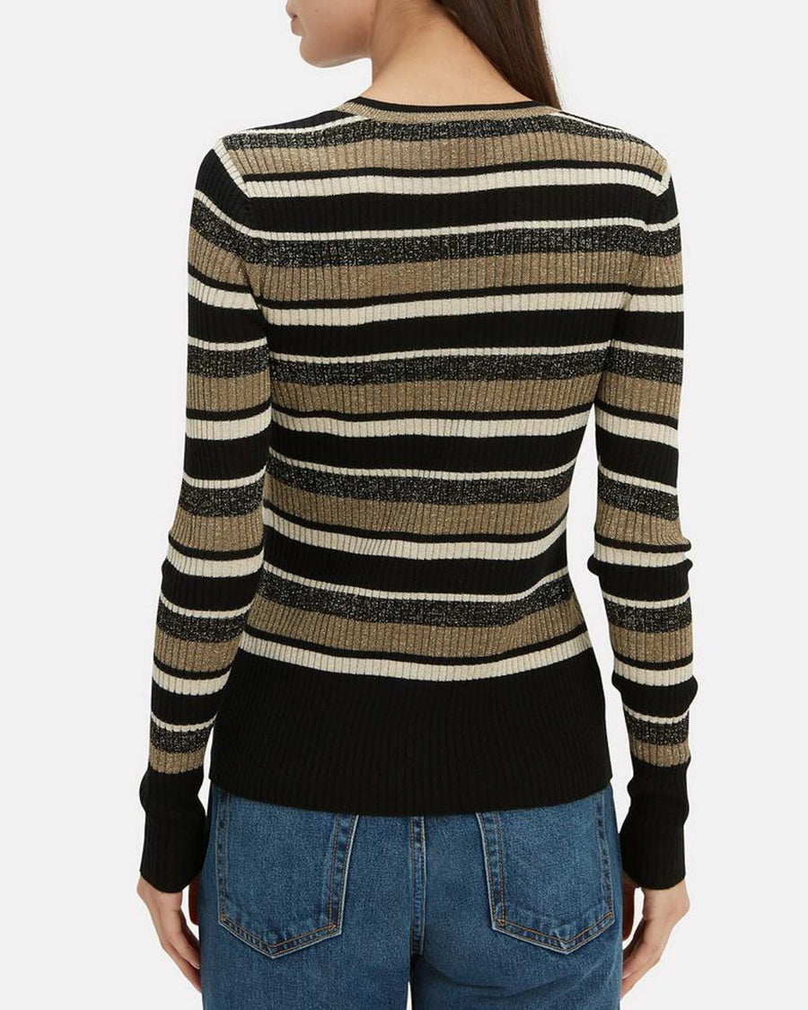 FRAME Clothing Small Metallic Striped Rib-Knit Sweater
