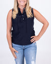 FRAME Clothing XS Navy Silk Ruffle Tank